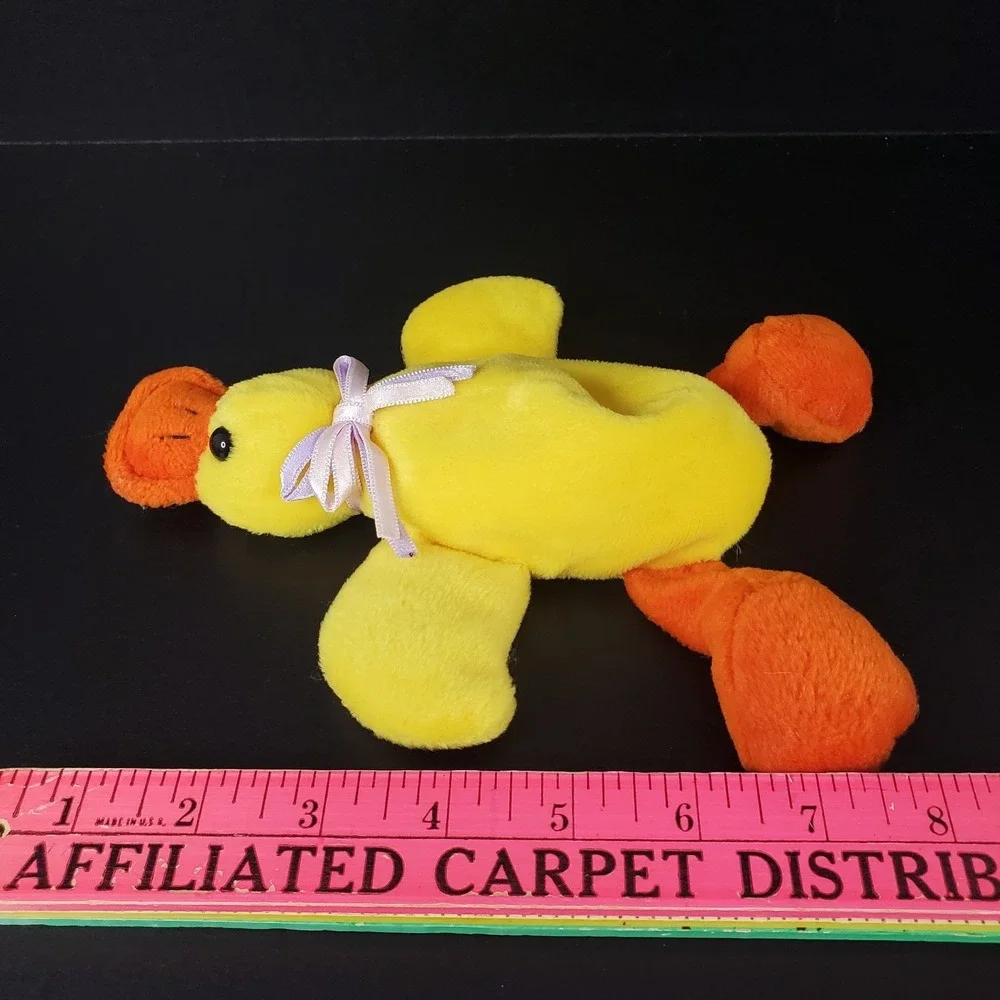Small Yellow Floppy Bean Filled Duck Lavender Purple Satin Bow 8